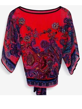✨ Cache Vibrant Paisley Tie-Back Blouse – Size Small ✨